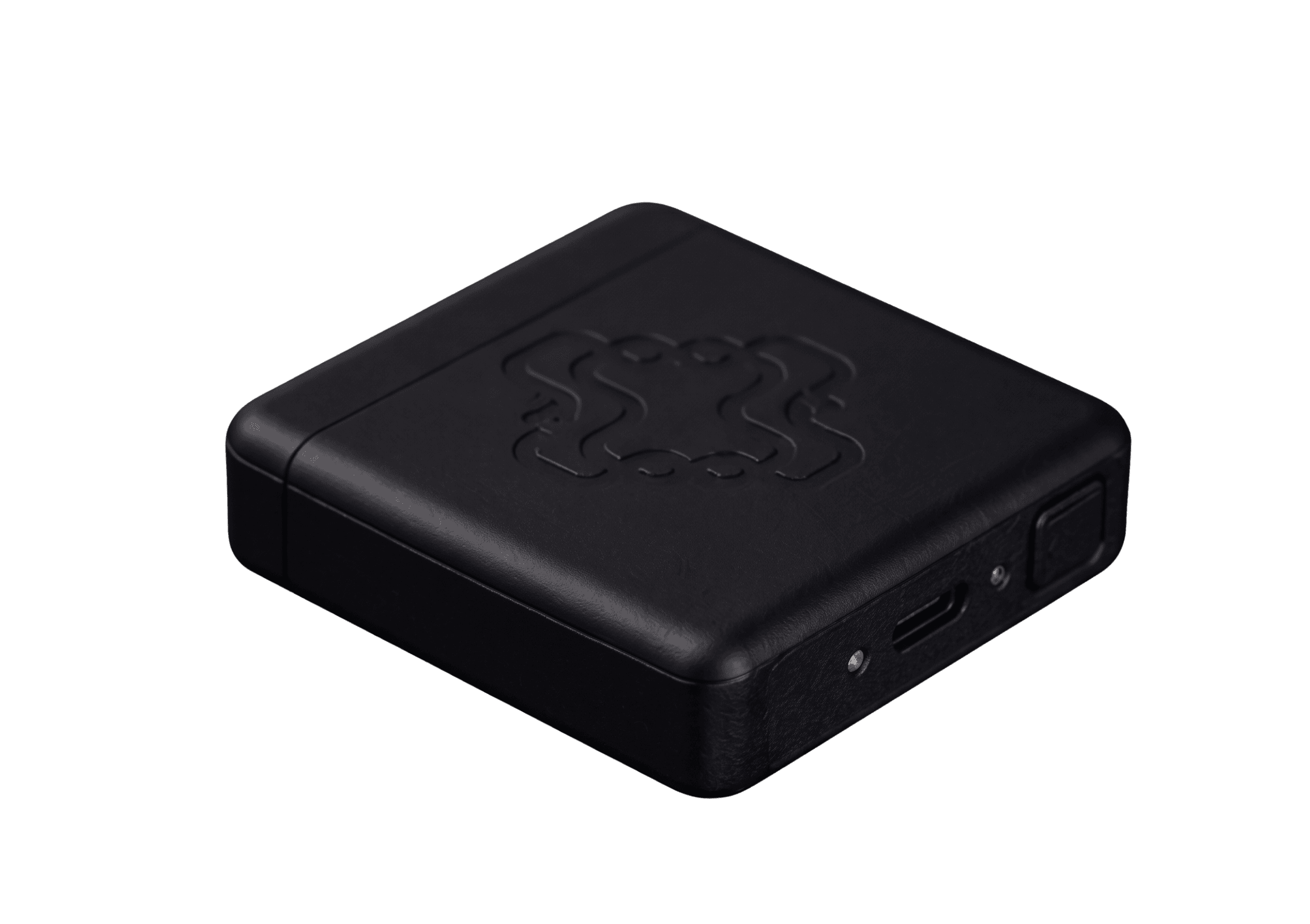 Juxta Asset Tag — ruggedized black GPS tracker with USB-C charging